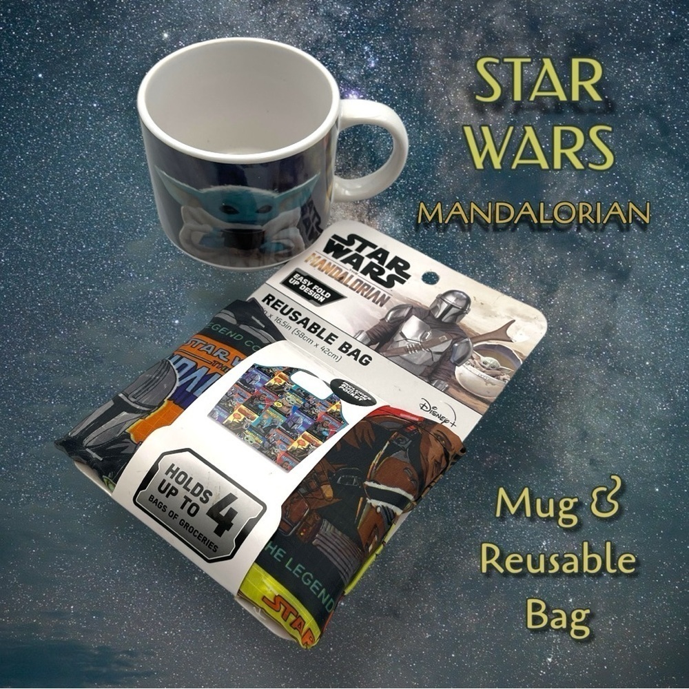 Star Wars MANDALORIAN Coffee Mug and NWT Reusable Shopping Bag Bundle